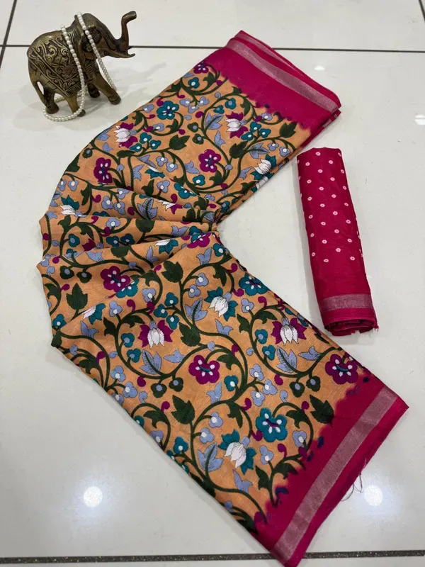 Mustard_Yellow_Malmal_Cotton_Saree_With_Unstitched_Blouse_For_Women