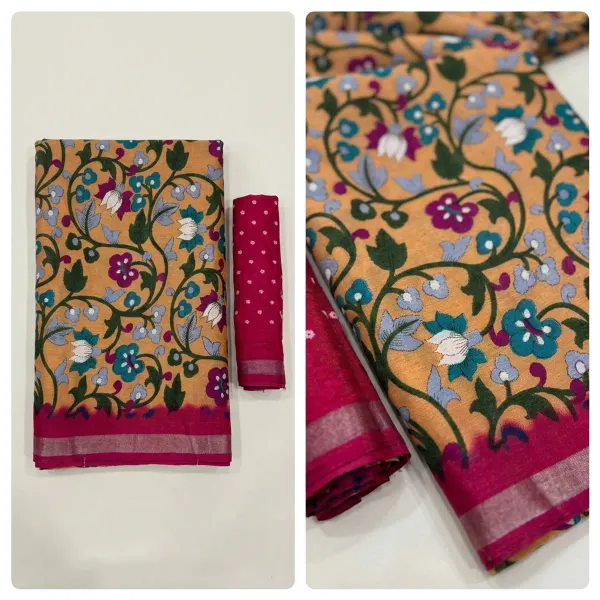Mustard_Yellow_Malmal_Cotton_Saree_With_Unstitched_Blouse_For_Women