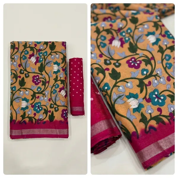 Mustard_Yellow_Malmal_Cotton_Saree_With_Unstitched_Blouse_For_Women