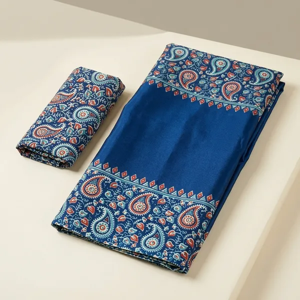 Navy_Blue_Japan_Satin_Saree_With_Unstitched_Blouse_For_Women