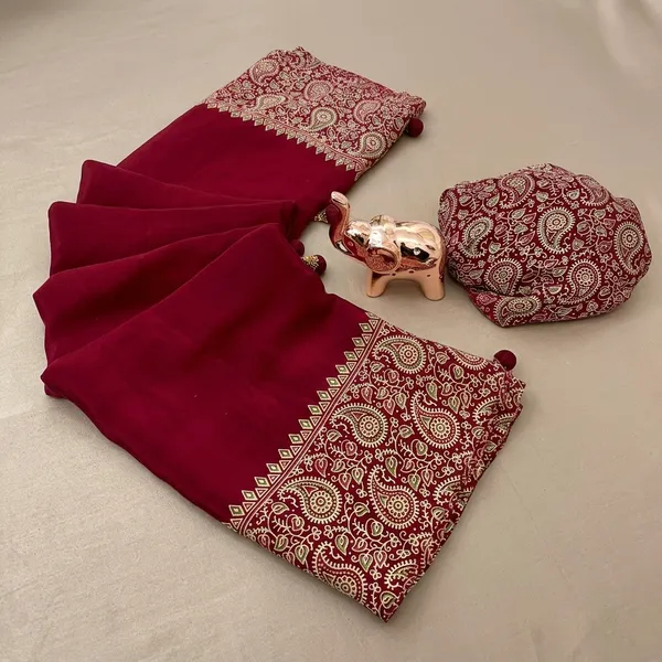 Maroon_Japan_Satin_Saree_With_Unstitched_Blouse_For_Women