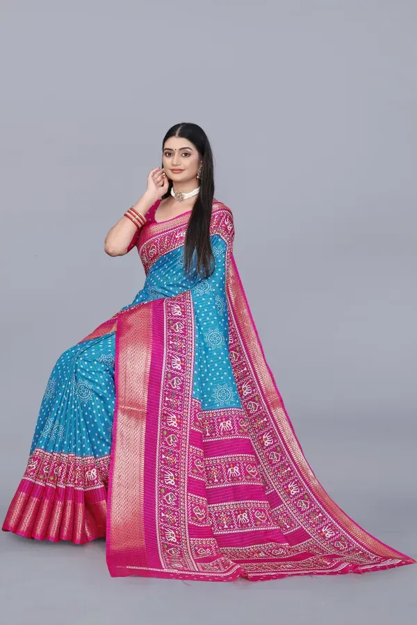 Sky_Blue_Dola_Silk_Saree_With_Unstitched_Blouse_For_Women