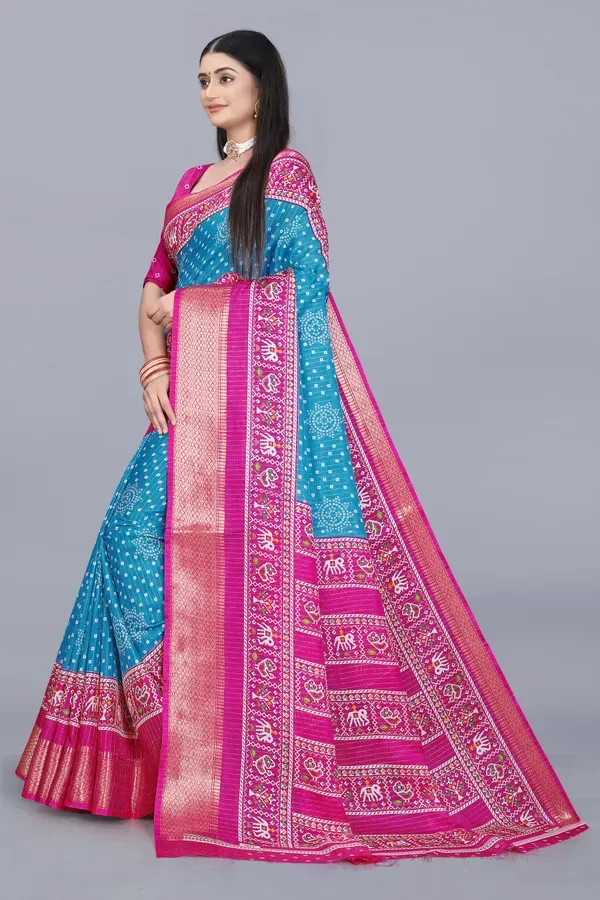 Sky_Blue_Dola_Silk_Saree_With_Unstitched_Blouse_For_Women