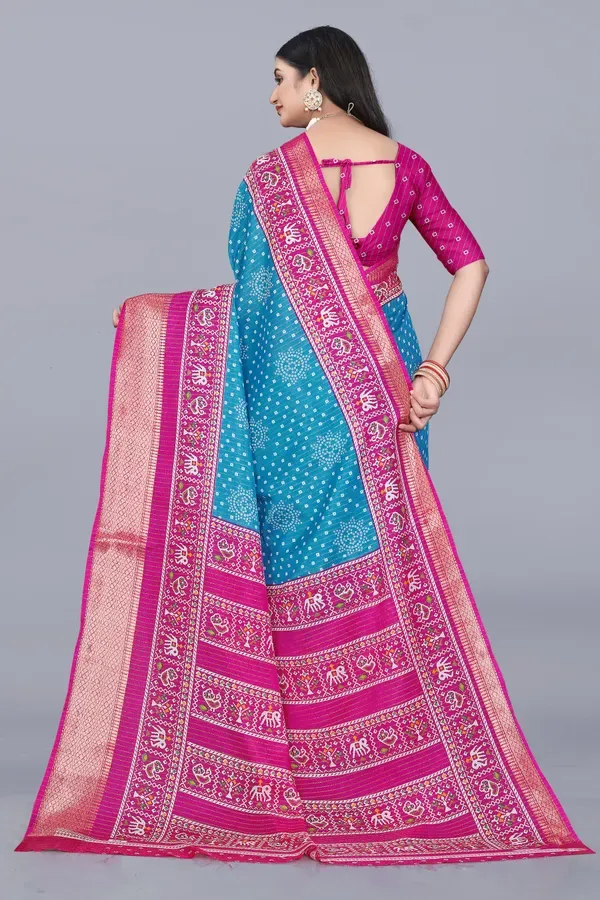 Sky_Blue_Dola_Silk_Saree_With_Unstitched_Blouse_For_Women