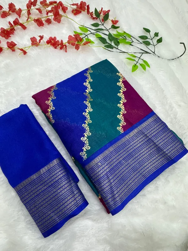 Royal_Blue_Georgette_Foil_Saree_With_Unstitched_Blouse_For_Women