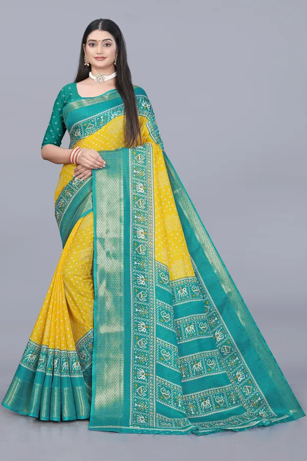 Yellow_Dola_Silk_Saree_With_Unstitched_Blouse_For_Women