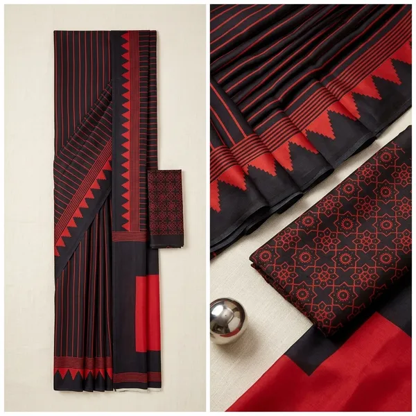 Black_Japan_Satin_Saree_With_Unstitched_Blouse_For_Women