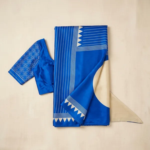 Royal_Blue_Japan_Satin_Saree_With_Unstitched_Blouse_For_Women