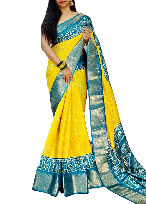 Yellow_Dola_Silk_Saree_With_Unstitched_Blouse_For_Women