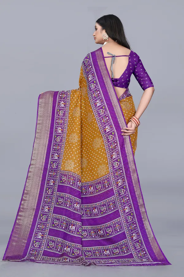 Mustard_Yellow_Dola_Silk_Saree_With_Unstitched_Blouse_For_Women