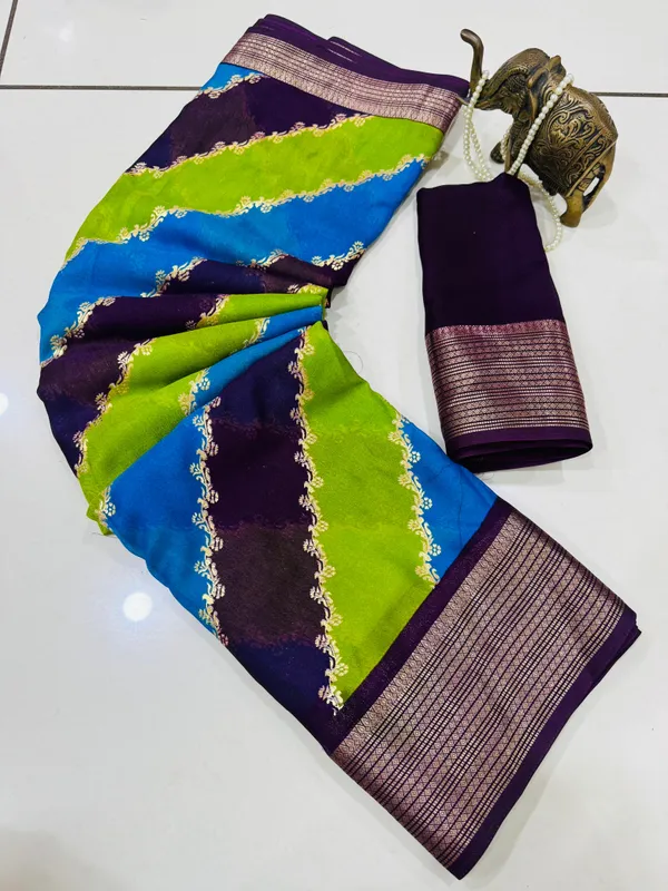 Wine_Georgette_Foil_Saree_With_Unstitched_Blouse_For_Women