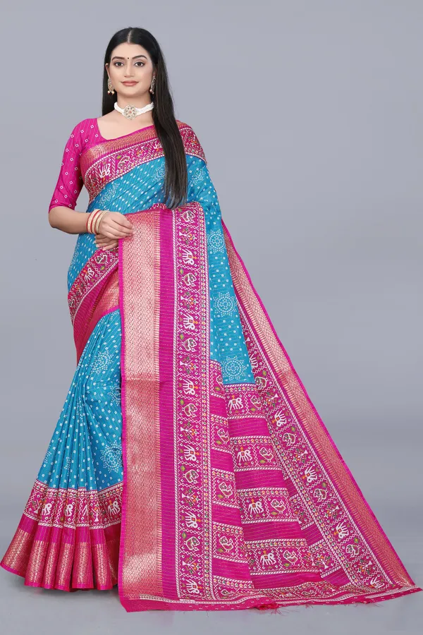 Sky_Blue_Dola_Silk_Saree_With_Unstitched_Blouse_For_Women