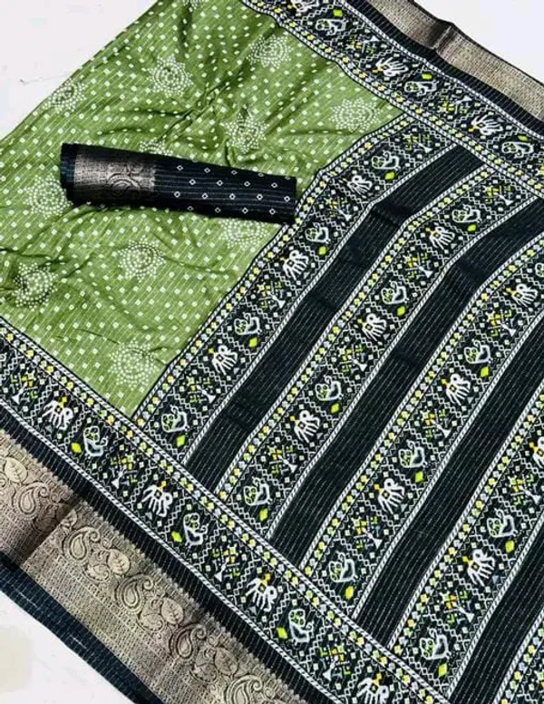 Pista_Green_Dola_Silk_Saree_With_Unstitched_Blouse_For_Women