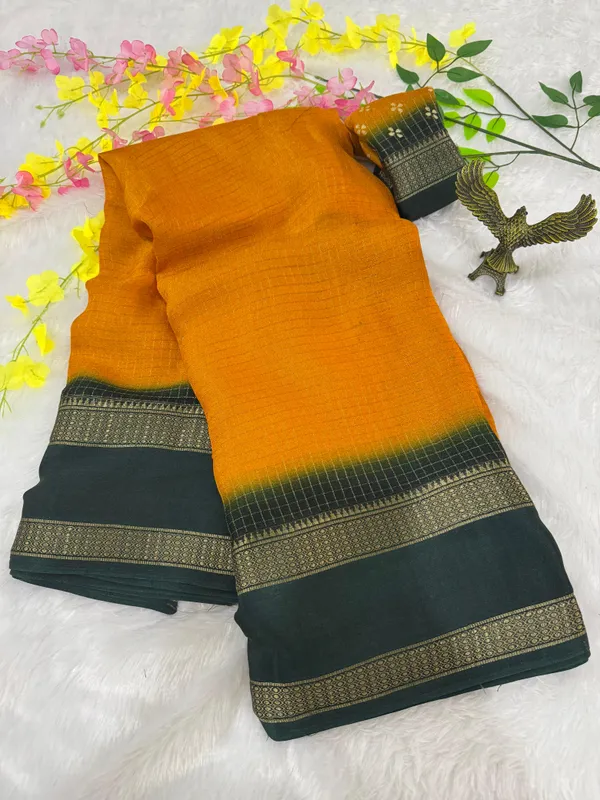 Mustard_Yellow_Cotton_Checks_Saree_With_Unstitched_Blouse_For_Women