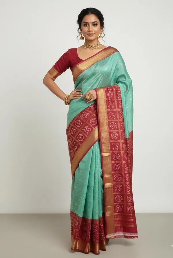 Sea_Green_Moss_Silk_Saree_With_Unstitched_Blouse_For_Women