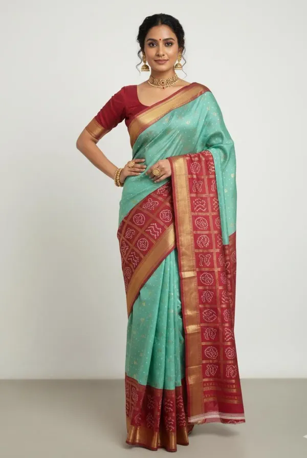 Sea_Green_Moss_Silk_Saree_With_Unstitched_Blouse_For_Women