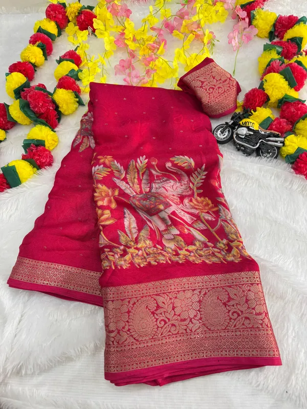 Pink_Georgette_Foil_Saree_With_Unstitched_Blouse_For_Women