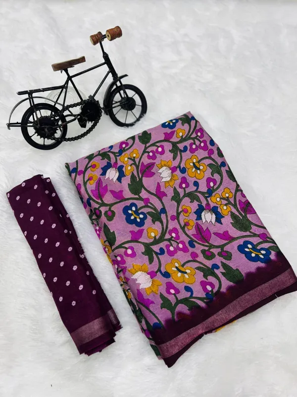 Pink_Malmal_Cotton_Saree_With_Unstitched_Blouse_For_Women