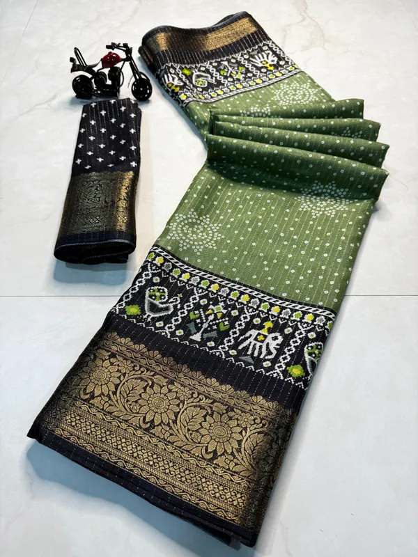 Pista_Green_Dola_Silk_Saree_With_Unstitched_Blouse_For_Women