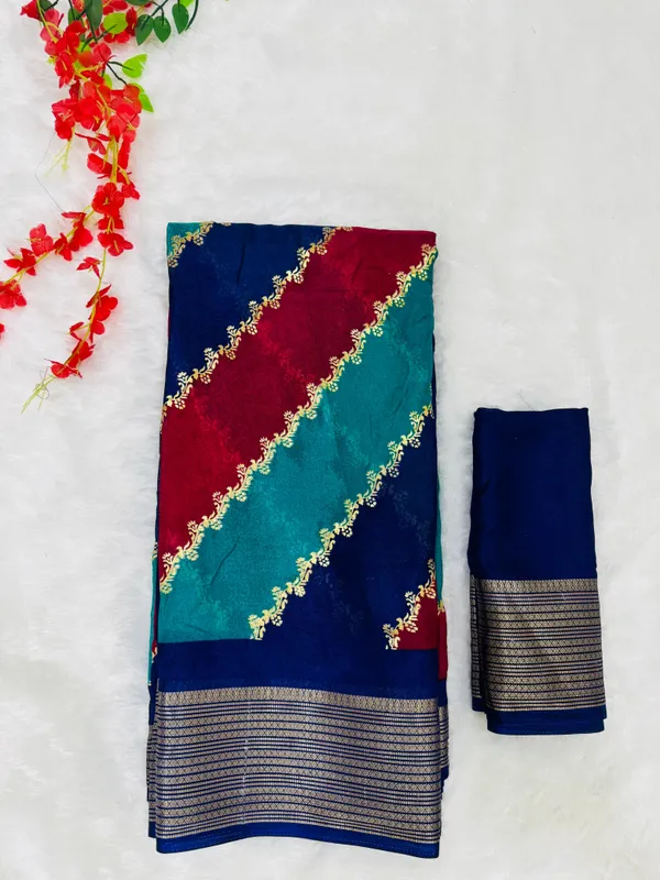 Navy_Blue_Georgette_Foil_Saree_With_Unstitched_Blouse_For_Women