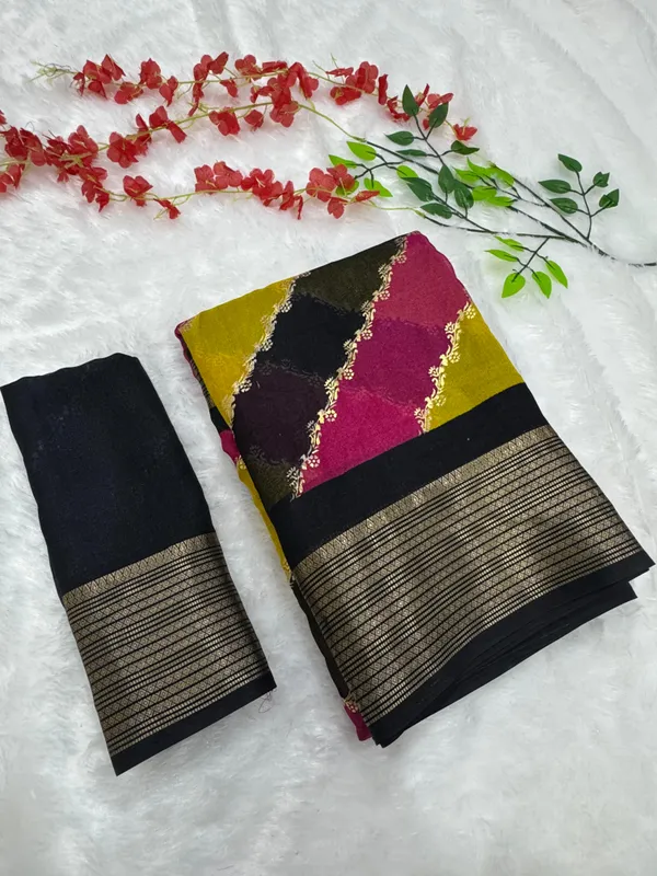 Black_Georgette_Foil_Saree_With_Unstitched_Blouse_For_Women