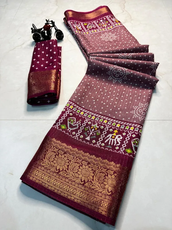 Wine_Dola_Silk_Saree_With_Unstitched_Blouse_For_Women