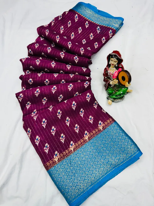 Wine_Dola_Silk_Saree_With_Unstitched_Blouse_For_Women