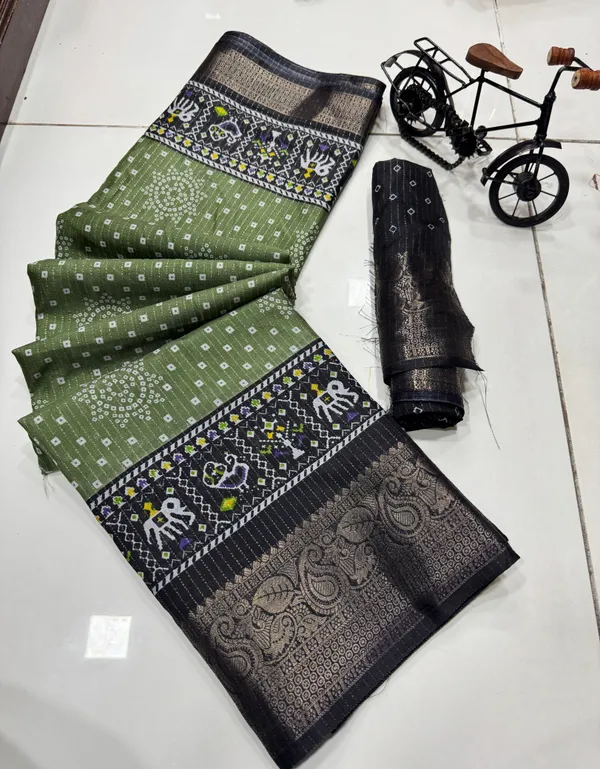 Pista_Green_Dola_Silk_Saree_With_Unstitched_Blouse_For_Women