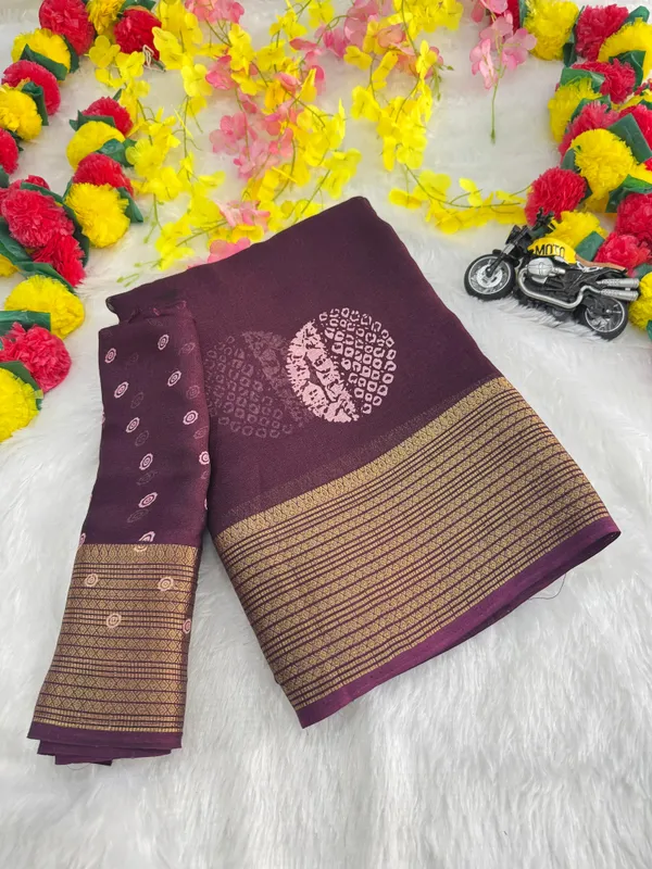 Wine_Georgette_Foil_Saree_With_Unstitched_Blouse_For_Women