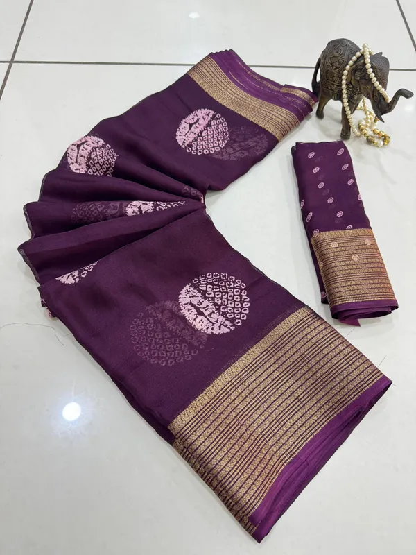 Wine_Georgette_Foil_Saree_With_Unstitched_Blouse_For_Women