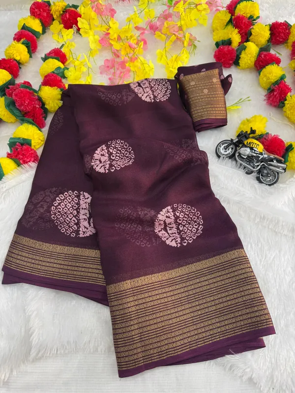 Wine_Georgette_Foil_Saree_With_Unstitched_Blouse_For_Women