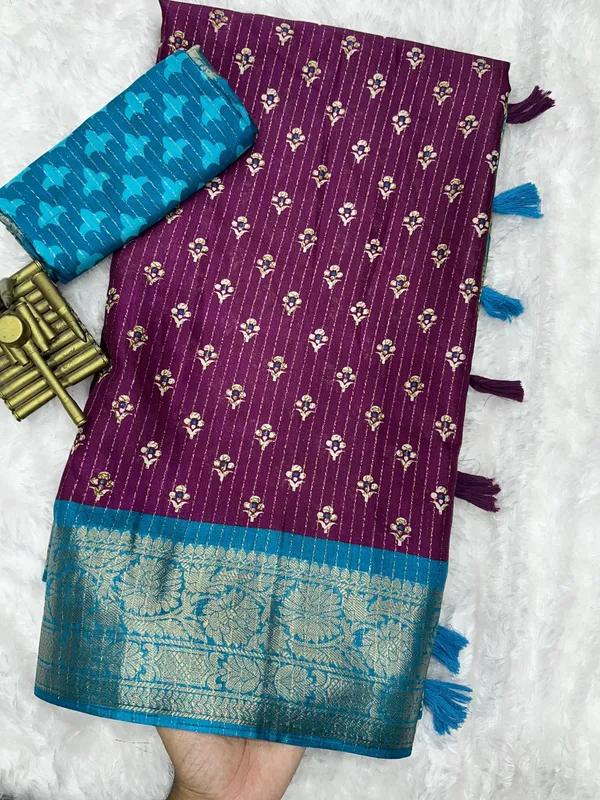 Wine_Dola_Silk_Saree_With_Unstitched_Blouse_For_Women