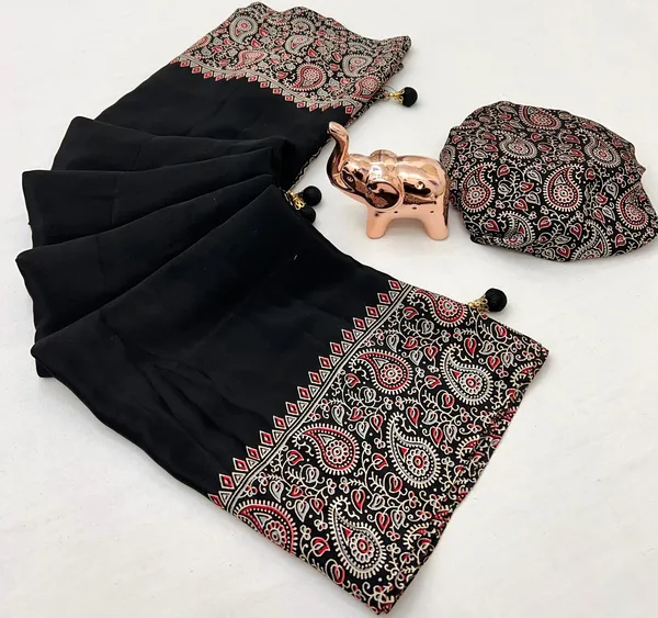 Black_Japan_Satin_Saree_With_Unstitched_Blouse_For_Women