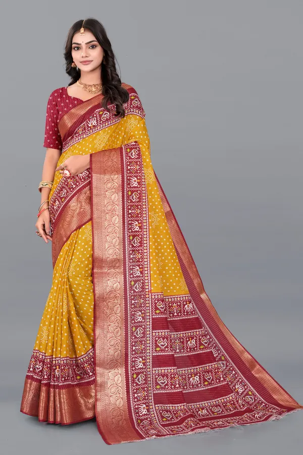 Mustard_Yellow_Dola_Silk_Saree_With_Unstitched_Blouse_For_Women