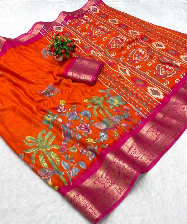 Orange_Georgette_Foil_Saree_With_Unstitched_Blouse_For_Women