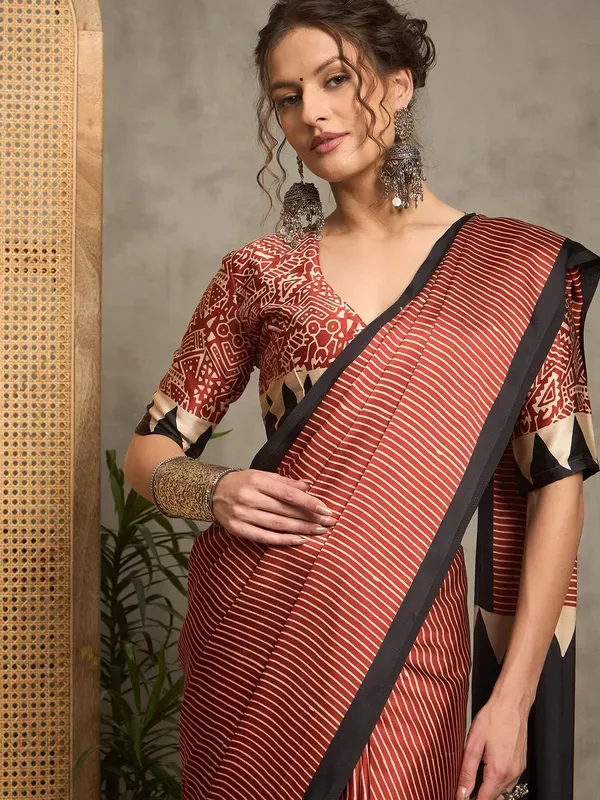 Maroon_Japan_Satin_Saree_With_Unstitched_Blouse_For_Women