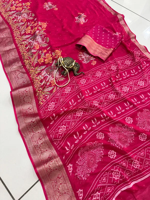 Pink_Georgette_Foil_Saree_With_Unstitched_Blouse_For_Women