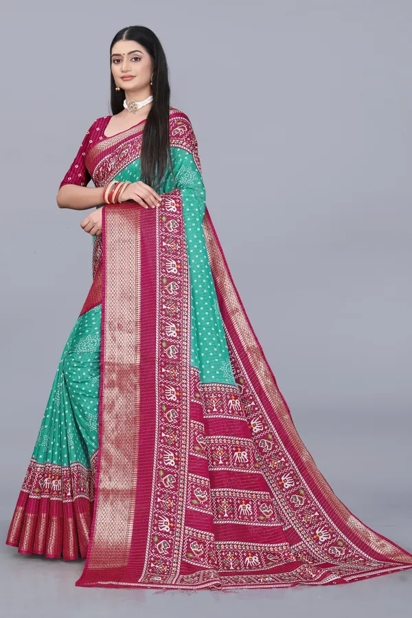 Sea_Green_Dola_Silk_Saree_With_Unstitched_Blouse_For_Women