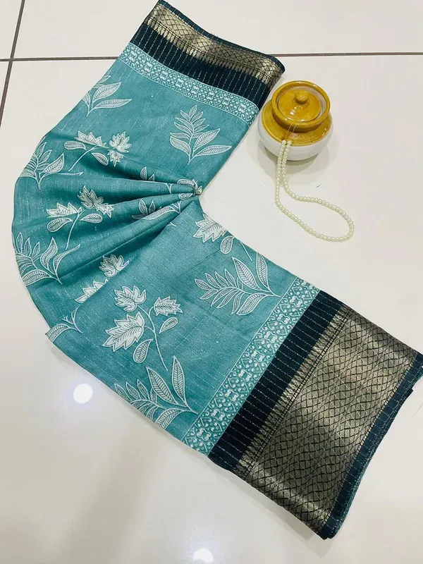 Sea_Green_Dola_Silk_Saree_With_Unstitched_Blouse_For_Women