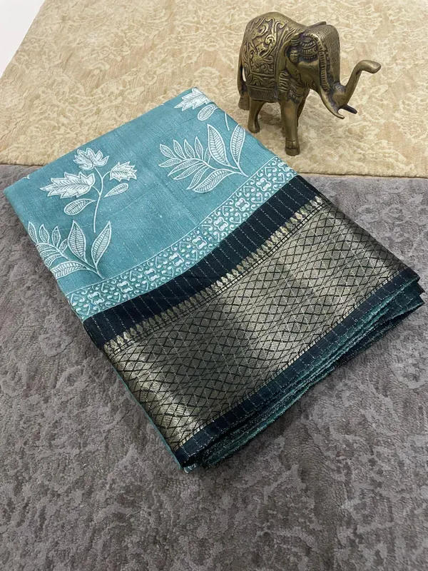Sea_Green_Dola_Silk_Saree_With_Unstitched_Blouse_For_Women