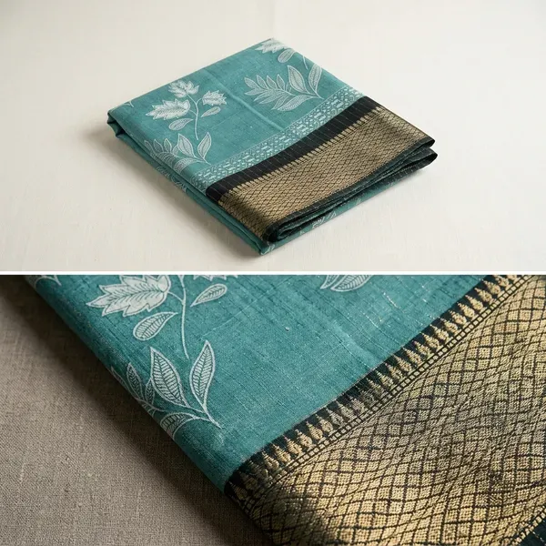 Sea_Green_Dola_Silk_Saree_With_Unstitched_Blouse_For_Women