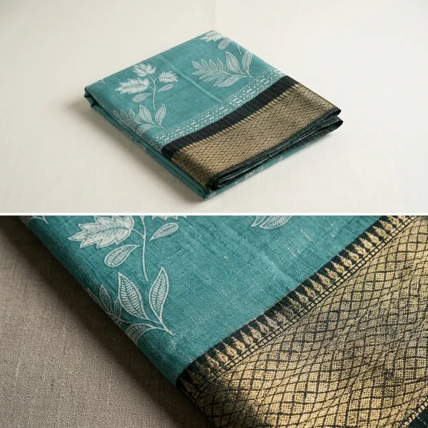 Sea_Green_Dola_Silk_Saree_With_Unstitched_Blouse_For_Women