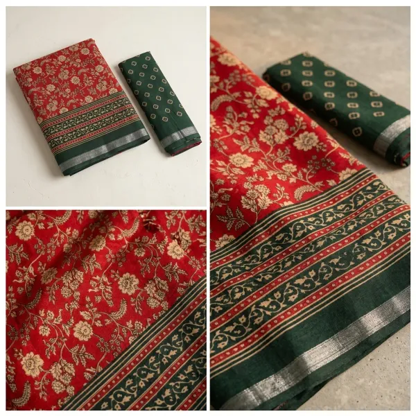 Red_Malmal_Cotton_Saree_With_Unstitched_Blouse_For_Women