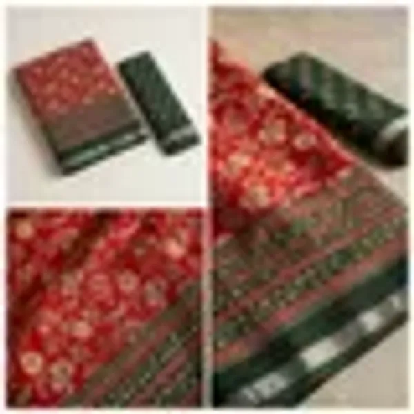 Red_Malmal_Cotton_Saree_With_Unstitched_Blouse_For_Women