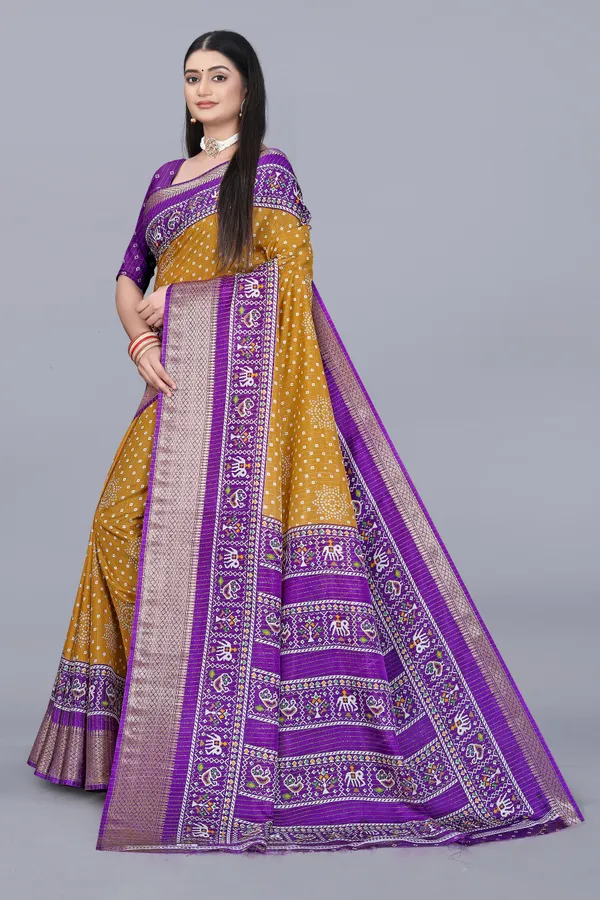 Mustard_Yellow_Dola_Silk_Saree_With_Unstitched_Blouse_For_Women