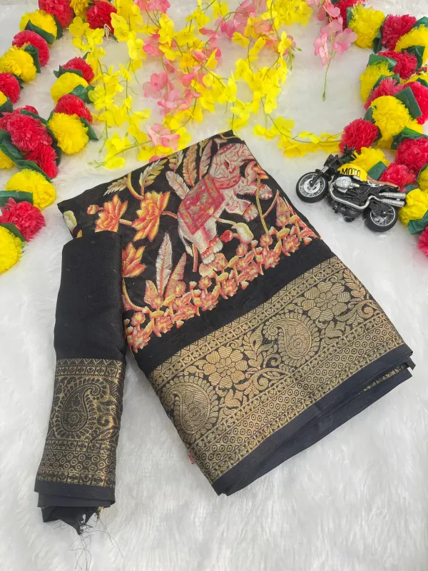 Black_Georgette_Foil_Saree_With_Unstitched_Blouse_For_Women