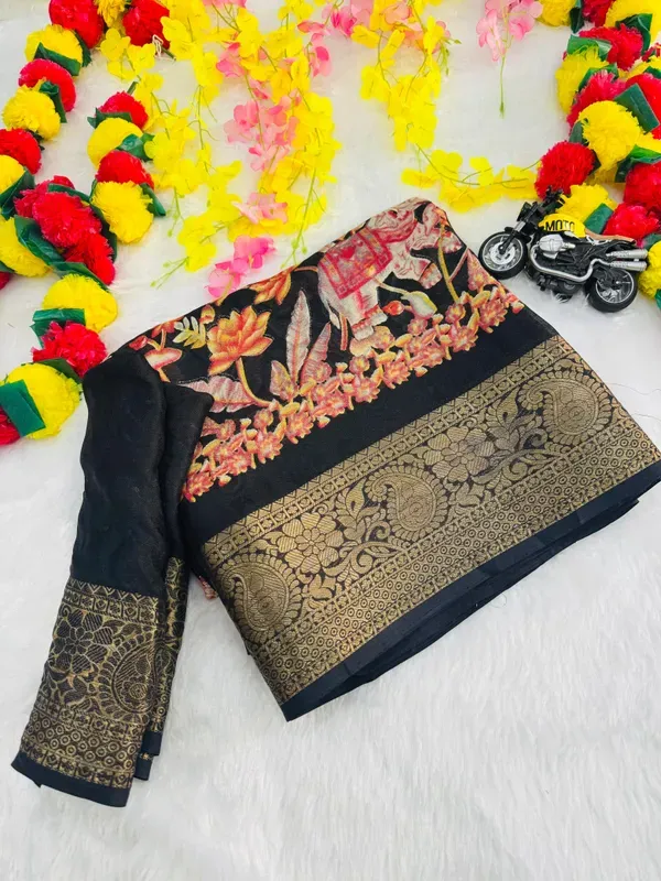Black_Georgette_Foil_Saree_With_Unstitched_Blouse_For_Women