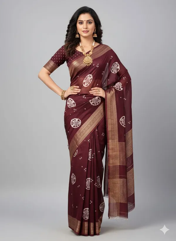 Wine_Silk_Saree_With_Unstitched_Blouse_For_Women