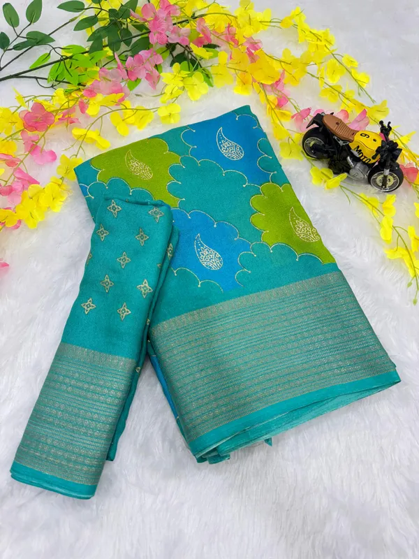 Sky_Blue_Georgette_Foil_Saree_With_Unstitched_Blouse_For_Women