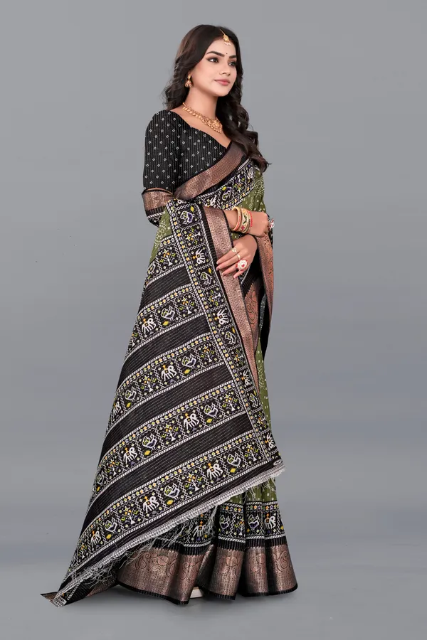 Pista_Green_Dola_Silk_Saree_With_Unstitched_Blouse_For_Women
